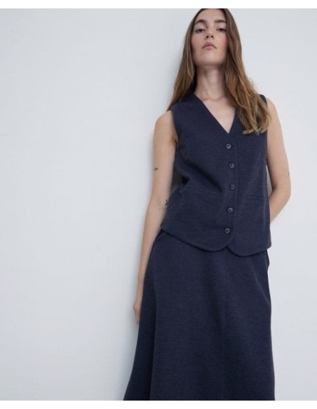 Falda Yerse piqué de punto azul oscuro