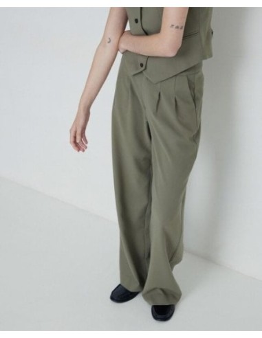Pantalones Yerse Wide Leg Pinzas Verde