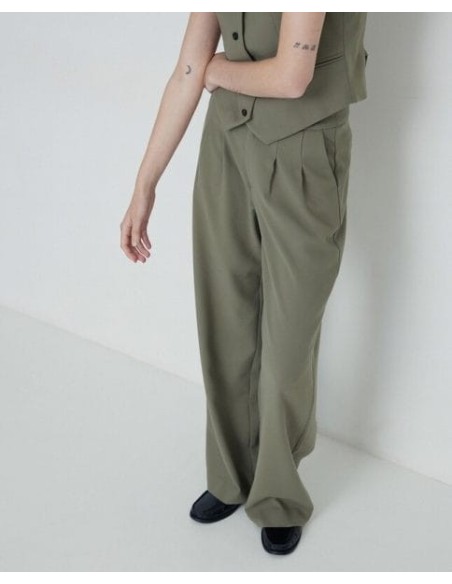 Pantalones Yerse Wide Leg Pinzas Verde