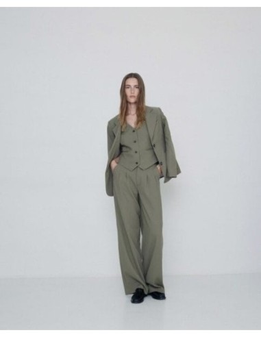Pantalones Yerse Wide Leg Pinzas Verde