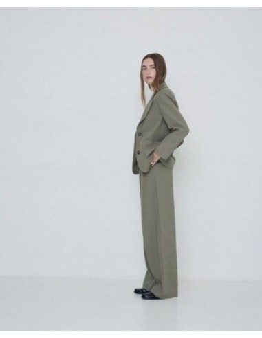 Pantalones Yerse Wide Leg Pinzas Verde