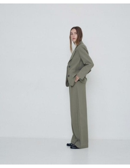 Pantalones Yerse Wide Leg Pinzas Verde