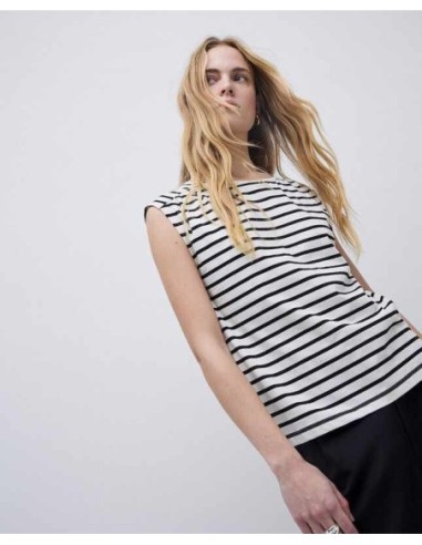 Camiseta Yerse Sin Mangas Rayas Azul Noche