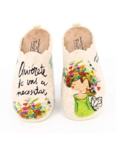 Zapatilla De Casa Vivant "Quierete Te Vas a Necesitar" Beige