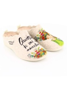 Zapatilla De Casa Vivant "Quierete Te Vas a Necesitar" Beige 2