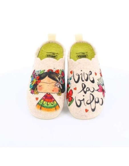 Zapatilla de Casa Vivant "Vive la Vida" Beige
