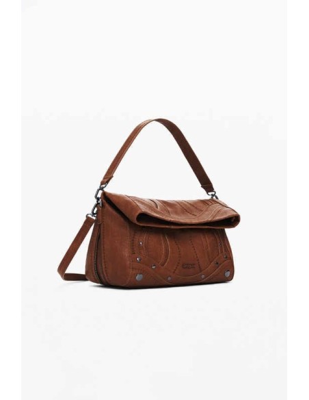 Bolso Desigual mediano con bordado Camel