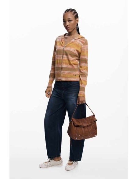 Bolso Desigual mediano con bordado Camel