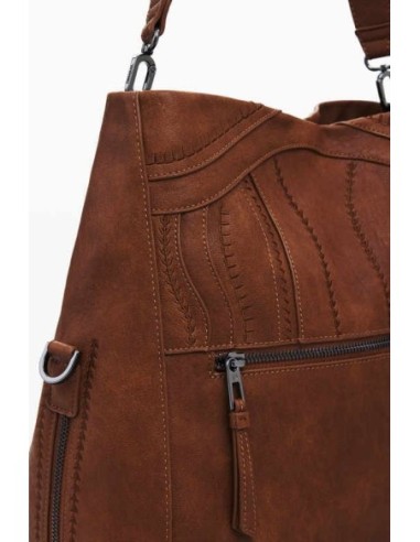 Bolso Desigual mediano con bordado Camel