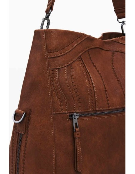 Bolso Desigual mediano con bordado Camel