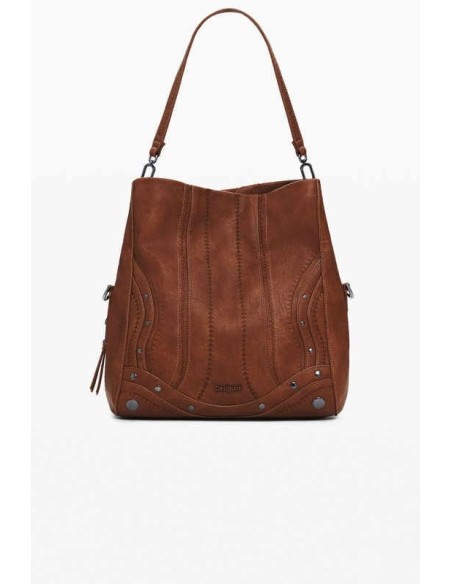 Bolso Desigual mediano con bordado Camel