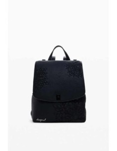 Mochila Desigual solapa grabado Negro