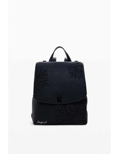 Mochila Desigual solapa grabado Negro