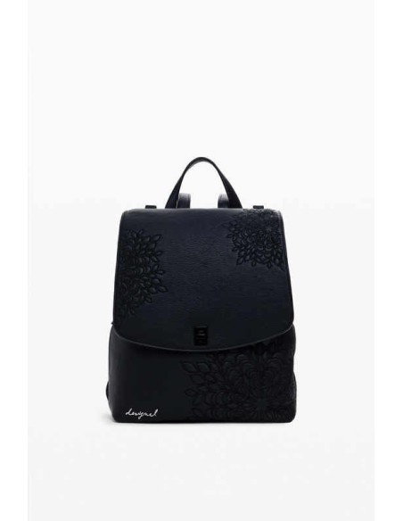 Mochila Desigual solapa grabado Negro