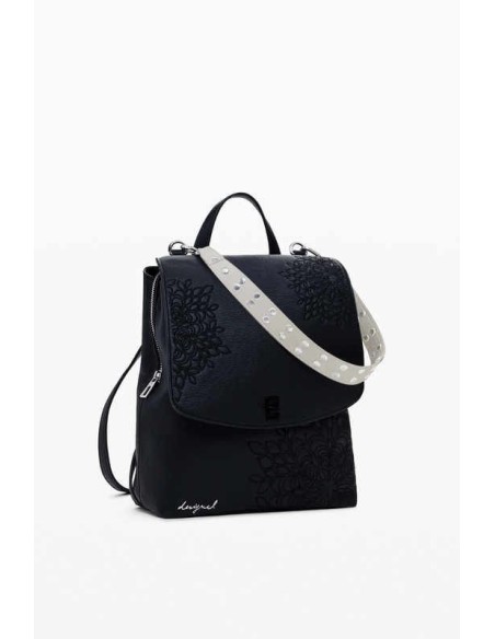 Mochila Desigual solapa grabado Negro