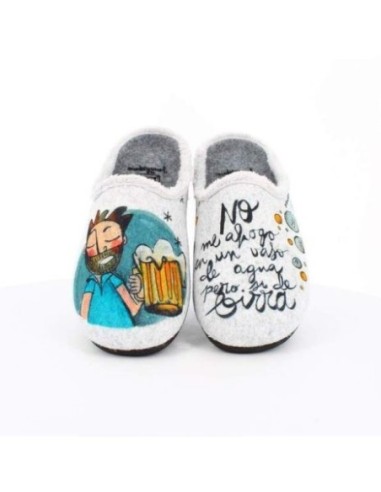 Zapatillas de Casa Vivant "No me Ahogo en un Vaso de Agua pero si de Birra" Gris