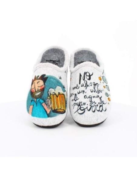 Zapatillas de Casa Vivant "No me Ahogo en un Vaso de Agua pero si de Birra" Gris