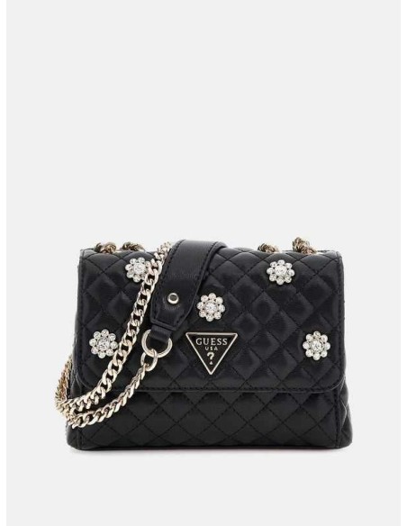 Bandolera Everlee con flores y aplicaciones Guess Negro