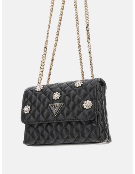 Bandolera Everlee con flores y aplicaciones Guess Negro