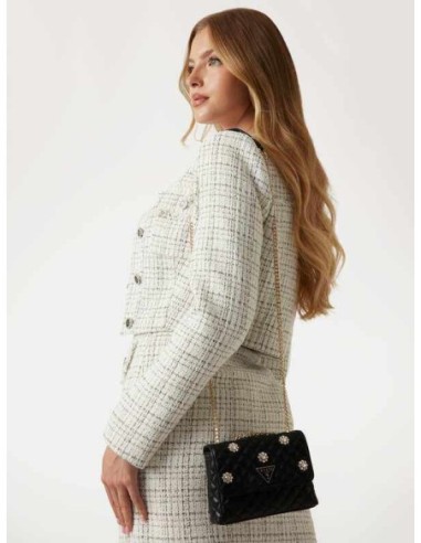 Bandolera Everlee con flores y aplicaciones Guess Negro