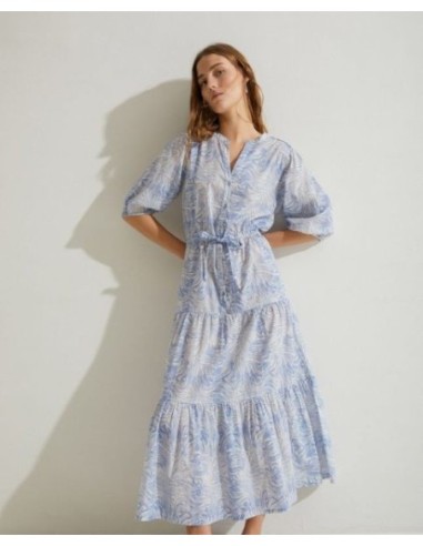 Vestido Yerse Algodon Organico Estampado Azul