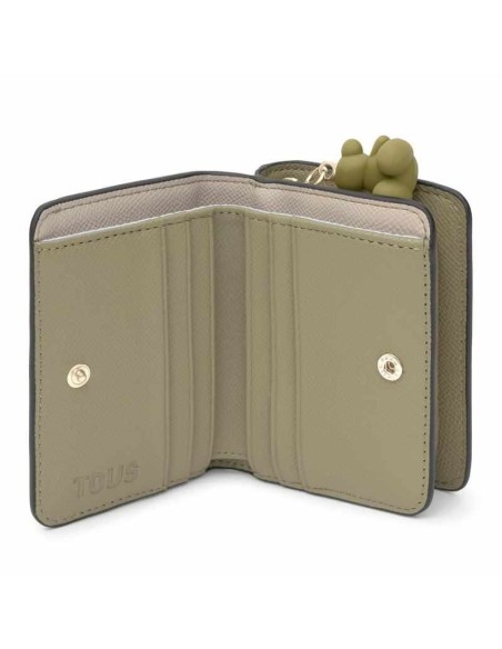 Cartera mediana topo verde TOUS Doble Audree Saffiano