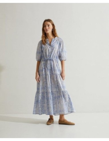Vestido Yerse Algodon Organico Estampado Azul