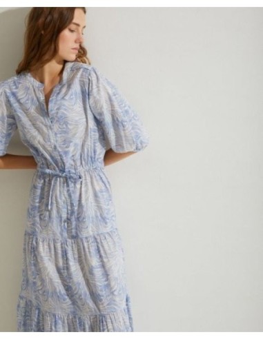 Vestido Yerse Algodon Organico Estampado Azul