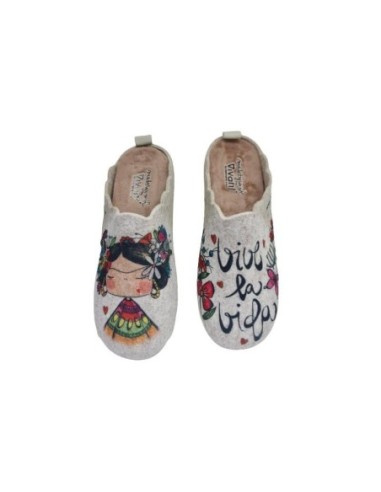 Zapatilla de Casa Vivant "Vive la Vida" Gris