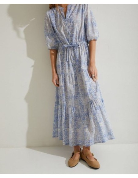 Vestido Yerse Algodon Organico Estampado Azul
