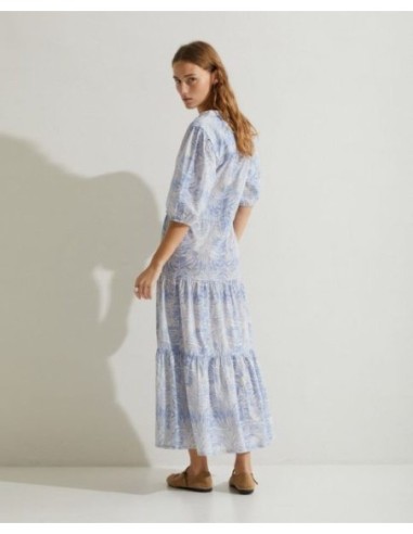 Vestido Yerse Algodon Organico Estampado Azul