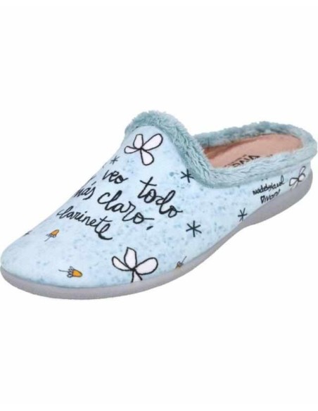ZAPATILLAS DE CASA VIVANT "HOY VEO TODO MÁS CLARO CLARINETE" CELESTE