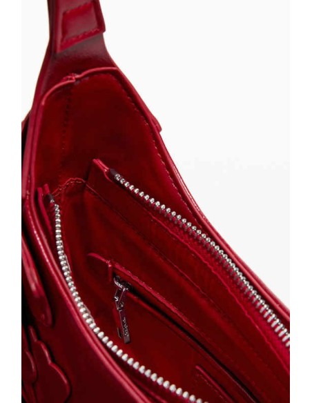 Bolso apliques flores brillante pequeño Rojo Desigual