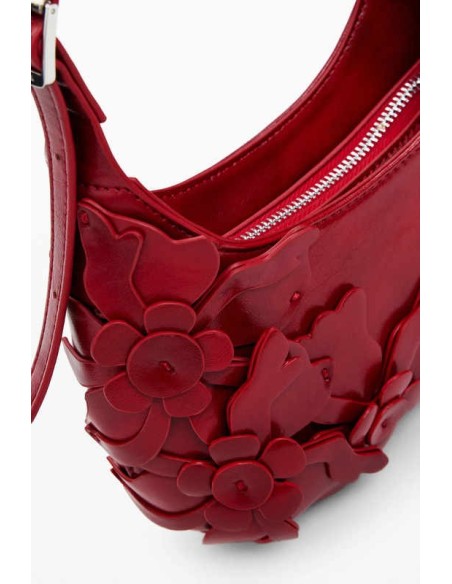 Bolso apliques flores brillante pequeño Rojo Desigual