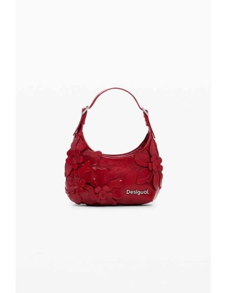 Bolso apliques flores brillante pequeño Rojo Desigual
