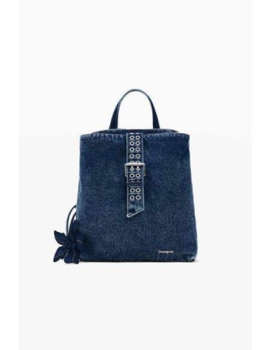 Mochila pequeña denim flor desigual