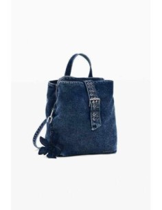 Mochila pequeña denim flor desigual 2
