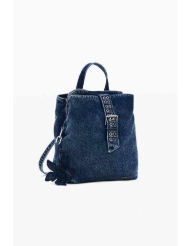 Mochila pequeña denim flor desigual