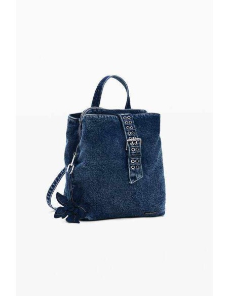 Mochila pequeña denim flor desigual