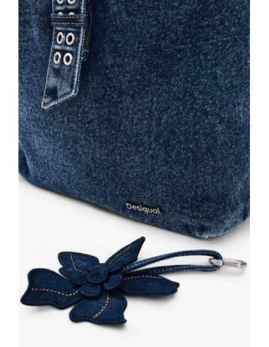 Mochila pequeña denim flor desigual
