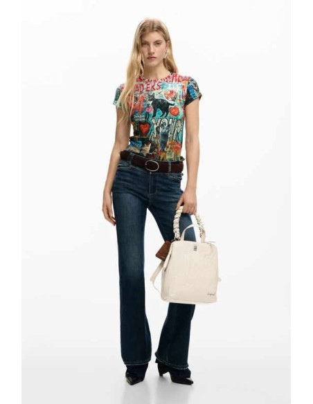 Mochila pequeña relieve desigual beige