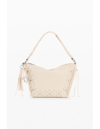 Bolso mediano desigual tachuelas flecos