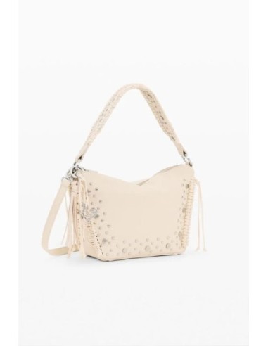 Bolso mediano desigual tachuelas flecos