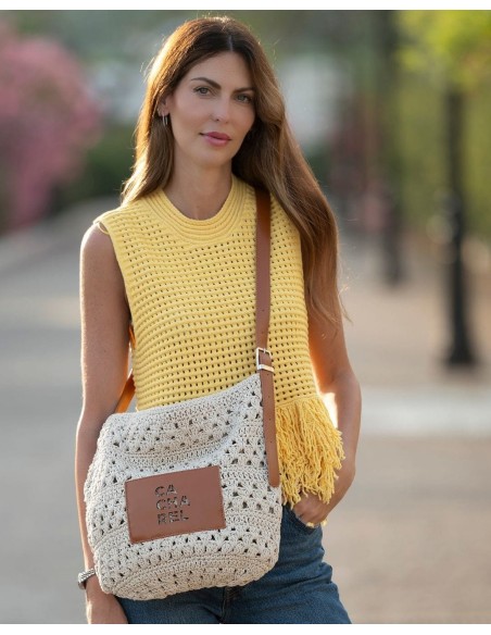 Bolso bandolera Cacharel crochet cuero