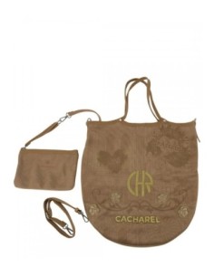 Bolso Shopper Cacharel Camel con Detalles Florales