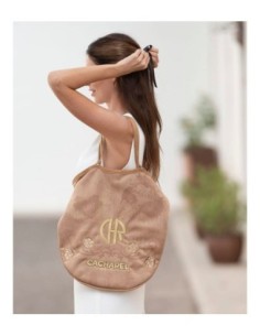 Bolso Shopper Cacharel Camel con Detalles Florales 2