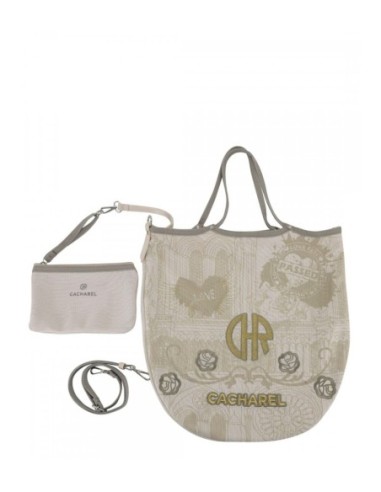 Bolso Shopper Cacharel Camel con Detalles Florales beige