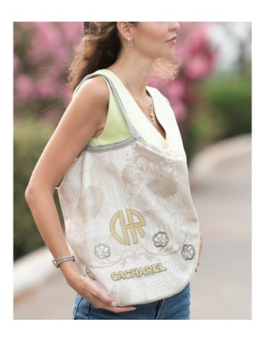 Bolso Shopper Cacharel Camel con Detalles Florales beige