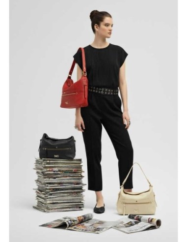 Bolso hobo piel vegana cremalleras Noco Negro