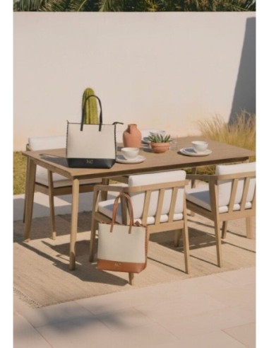 Bolso tote bicolor trenza beige camel Noco